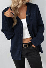 Load image into Gallery viewer, Plain Long Sleeves Drawstring Hoodied Knitted Cardigan
