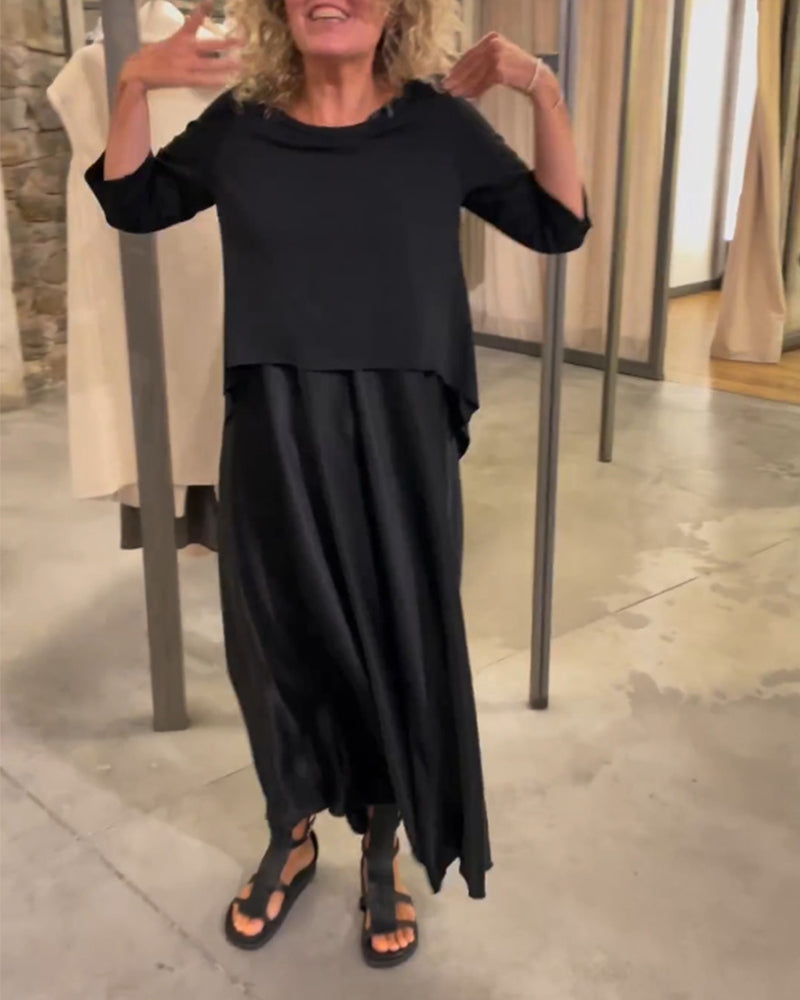 Black Half Sleeves Maxi Two Piece Dress