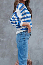 Load image into Gallery viewer, Casual Striped Hollow Crew Neck Knit Sweater
