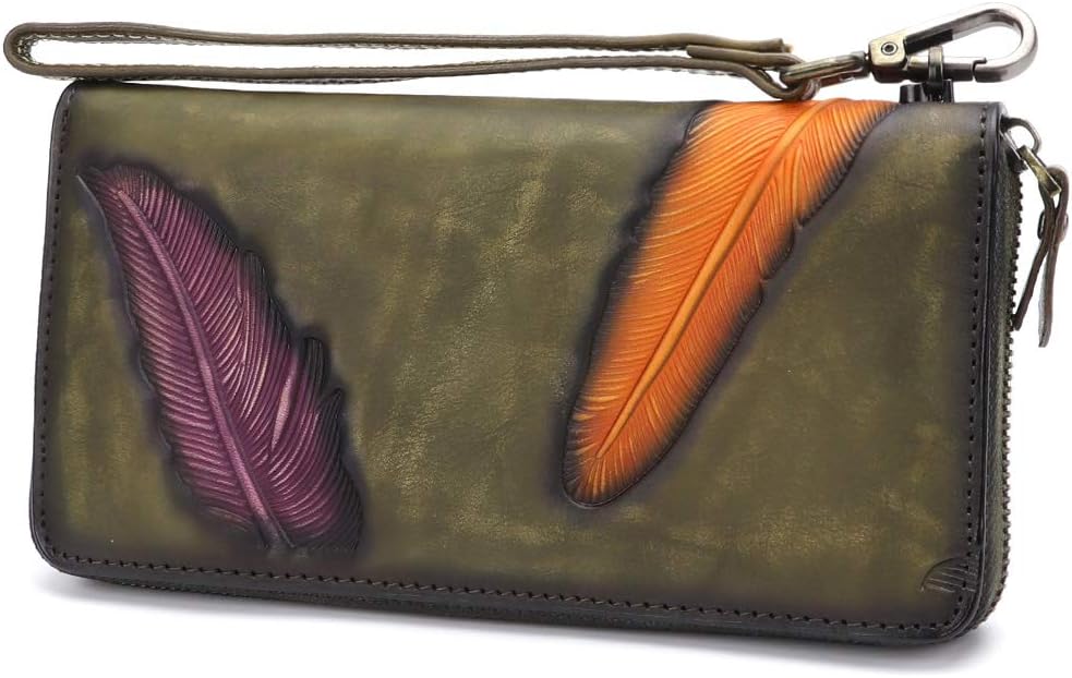 Women's Wallet Genuine Leather Zip Around Wristlet Long Purse Unique Embossed Handmade Clutch