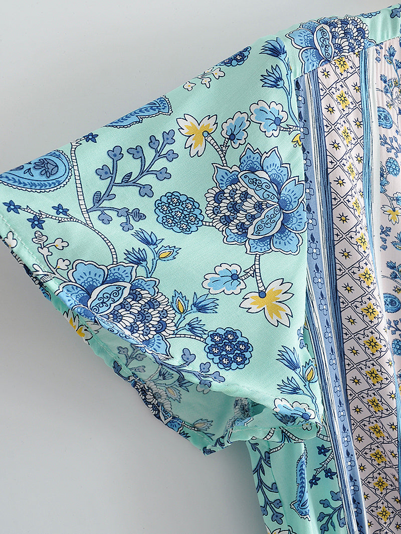 Blue Floral Print Mini Dress Sundress