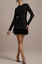 Load image into Gallery viewer, Sexy Party Sequins Feather Round Neck Mini Evening Dress

