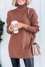 Load image into Gallery viewer, Mineral Red Turtleneck Ribbed Knit Tunic Sweater
