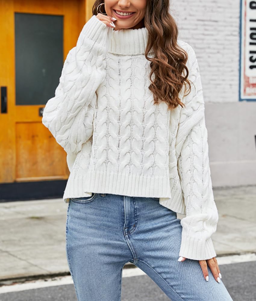 Casual High Neck Cropped Knit Pullover Sweater