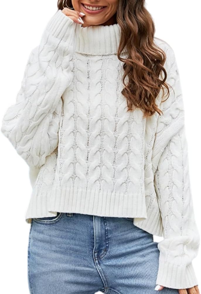 Casual High Neck Cropped Knit Pullover Sweater