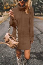 Load image into Gallery viewer, Turtleneck Long Sleeves Ribbed Knit Sweater Dress
