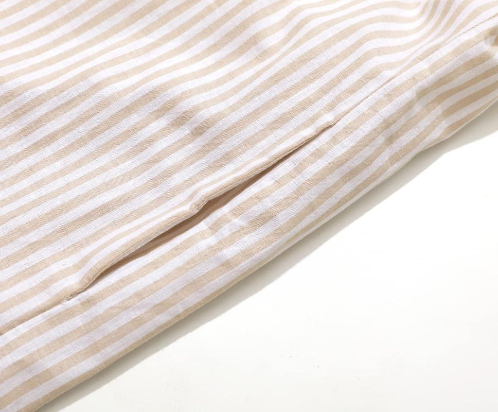 Casual Long Sleeve Button Down Loose Striped Cotton Maxi Shirt Dress