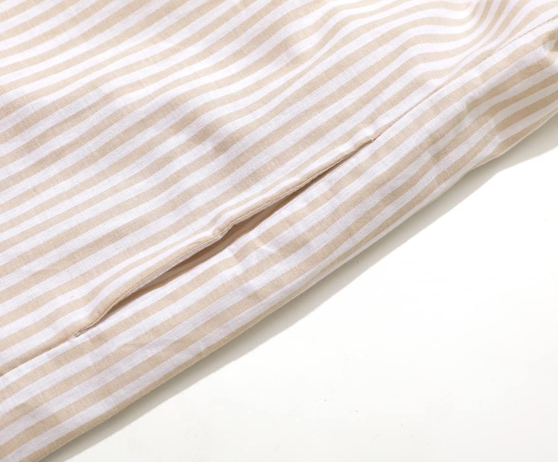 Casual Long Sleeve Button Down Loose Striped Cotton Maxi Shirt Dress