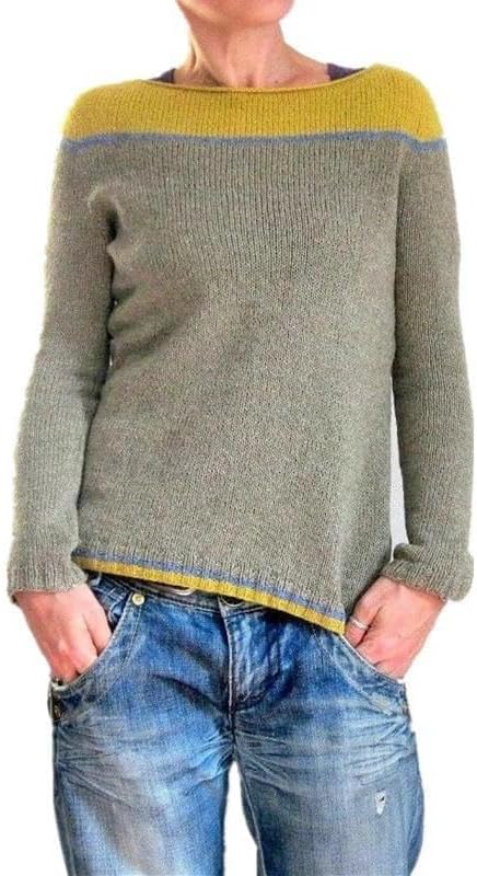 Casual Roll Trim Boat Neck Long Sleeve Color Block Striped Sweater