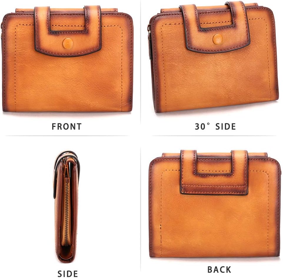 Short Leather Wallets for Women RFID Blocking Vintage Handmade Soft Purse Small Clutch Money Clip