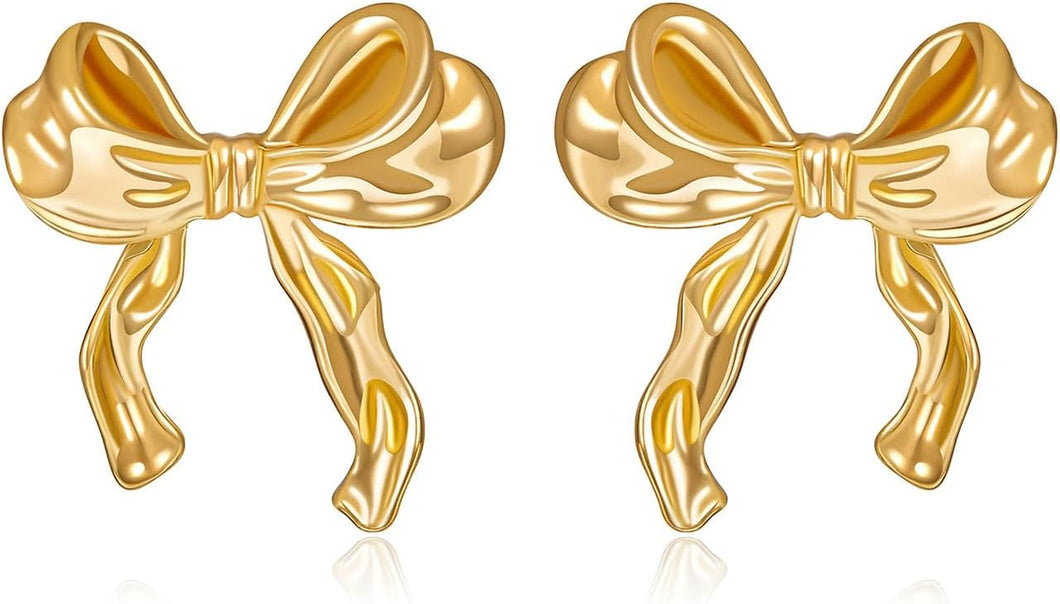 Cute Ribbon Earrings Gold Silver Bow Knot Earring Bow Stud Earrings