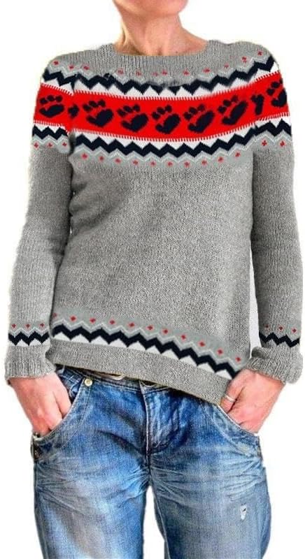 Color Block Paw Print Long Sleeve Sweater