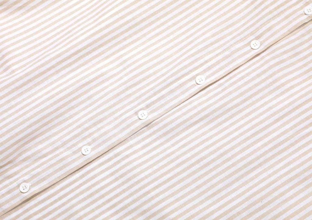 Casual Long Sleeve Button Down Loose Striped Cotton Maxi Shirt Dress