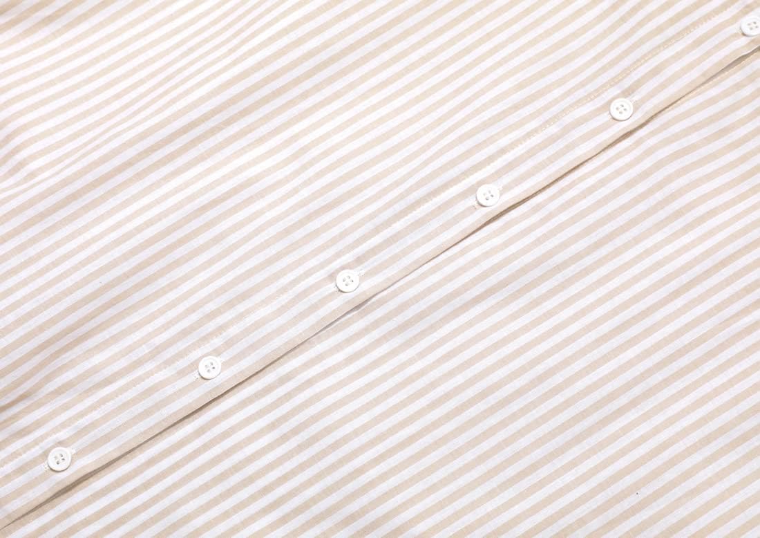 Casual Long Sleeve Button Down Loose Striped Cotton Maxi Shirt Dress