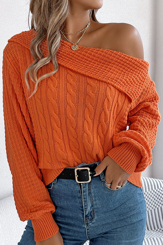 Casual One Shoulder Long Sleeve Knitted Sweater