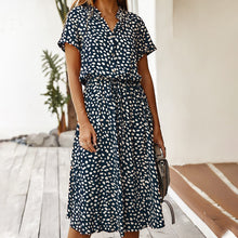 Load image into Gallery viewer, Vintage Short Sleeves Dots Print Buttons Down Midi Dress
