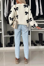 Load image into Gallery viewer, Bow Tie Round Neck Long Sleeve Knitted Cardigan
