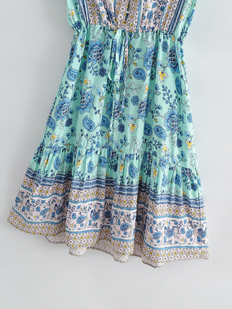 Blue Floral Print Mini Dress Sundress