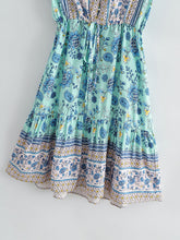 Load image into Gallery viewer, Blue Floral Print Mini Dress Sundress
