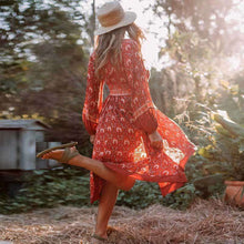 Load image into Gallery viewer, Boho Floral Wrap Midi Dress

