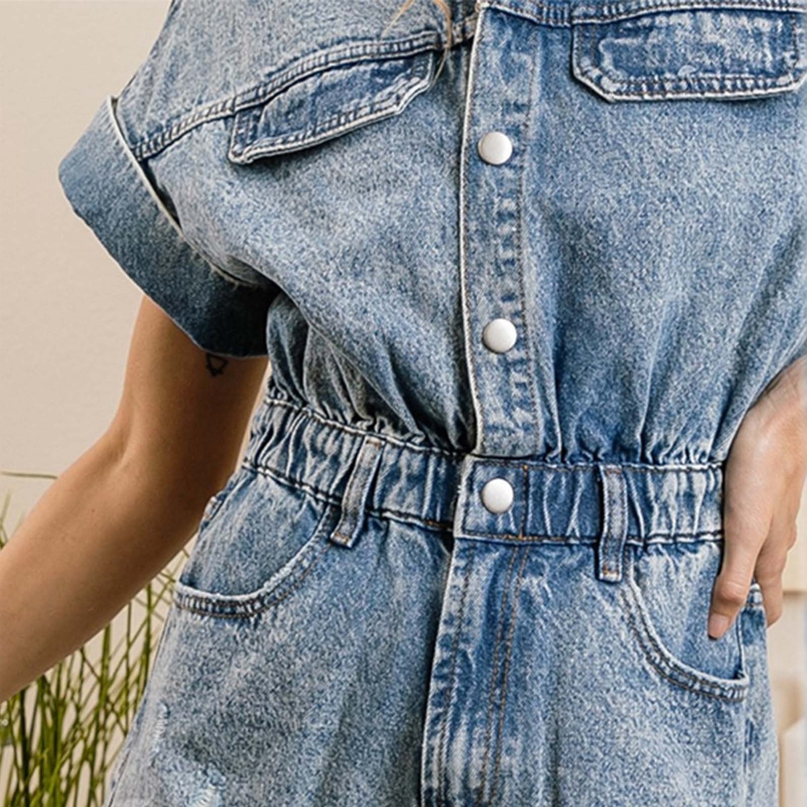 Casual Denim Button Down Romper
