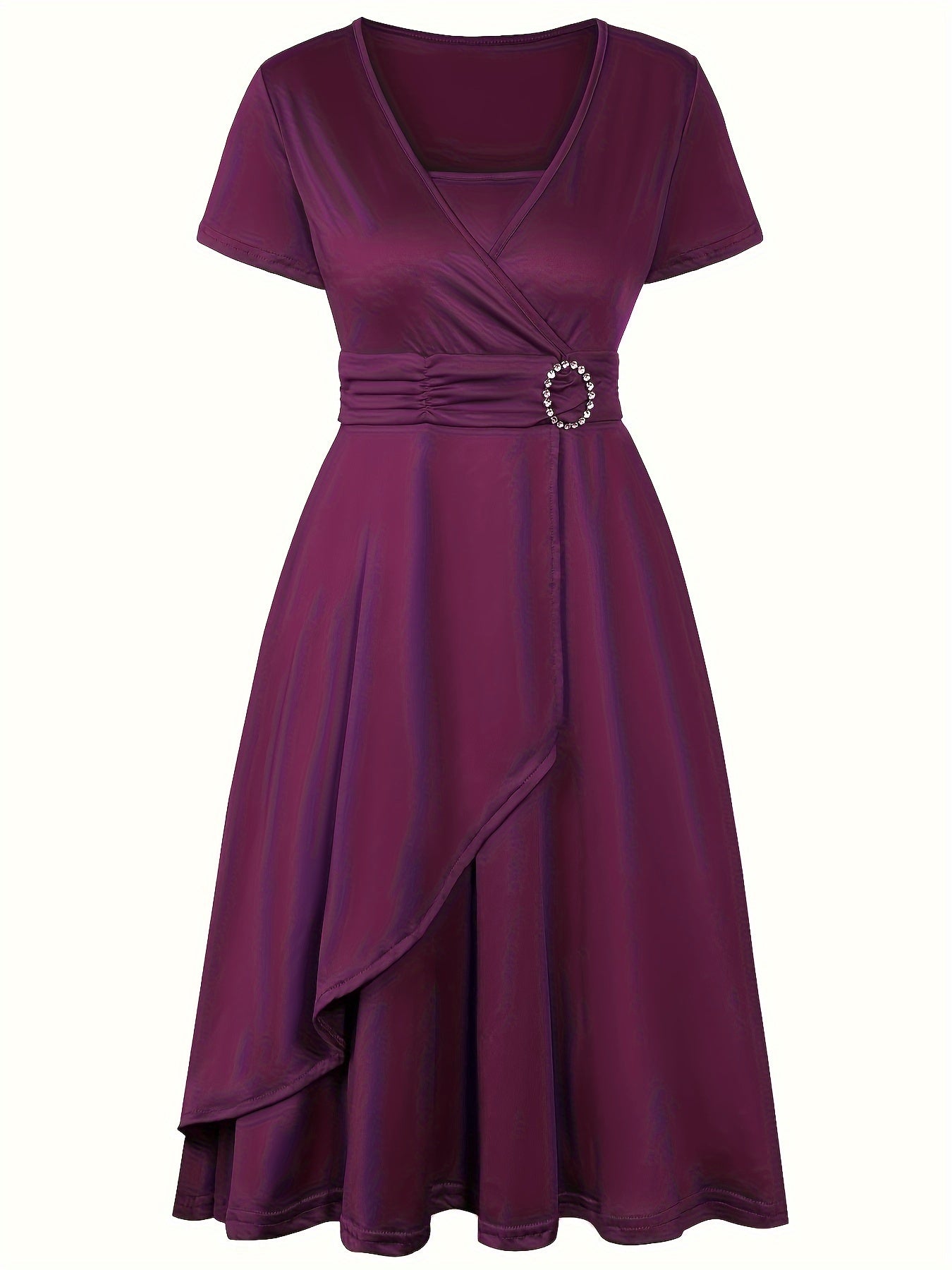 Elegant  V-Neck Asymmetrical Ruffled Midi Dress