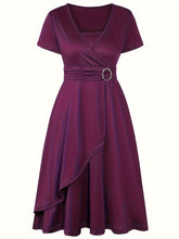 Load image into Gallery viewer, Elegant  V-Neck Asymmetrical Ruffled Midi Dress
