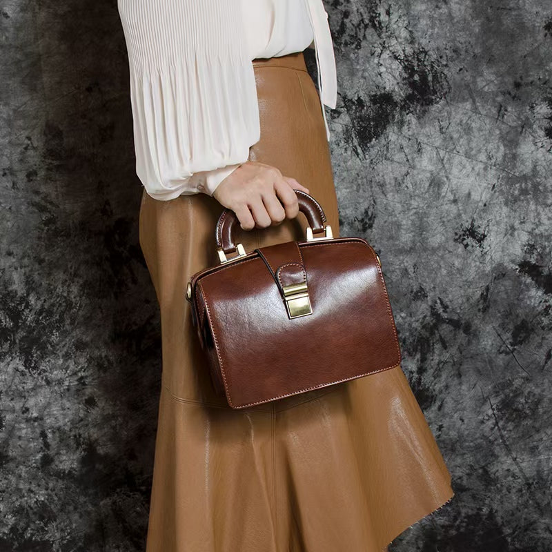 Small Leather Bag Doctor Bag Handbag Purse for Women