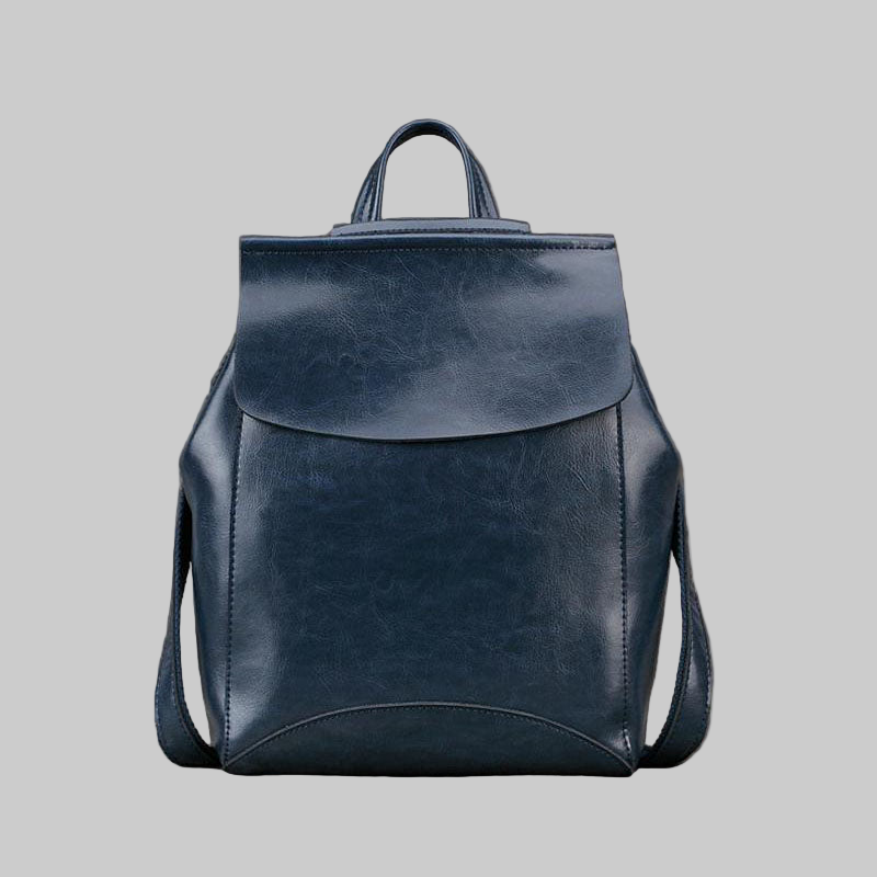 Blue Cute Leather College Backpack