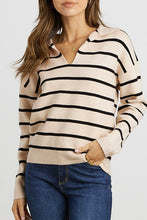 Load image into Gallery viewer, Striped Long Sleeve Polo V Neck Pullover Sweater
