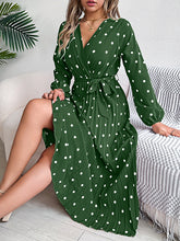 Load image into Gallery viewer, Classic V-neck Long Sleeves Polka Dots Print Midi Dress
