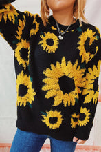 Load image into Gallery viewer, Sunflower Jacquard Crewneck Long Sleeve Knit Pullover Sweater
