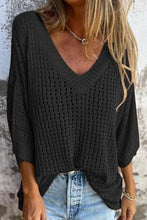 Load image into Gallery viewer, Simple Hollow V-neck Long-sleeved Casual Loose Knitted Top
