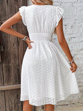 Load image into Gallery viewer, White Shirred Waist Surplice V Neck Midi Dress
