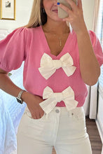Load image into Gallery viewer, V-Neck Short-Sleeved Double Bow Sweater
