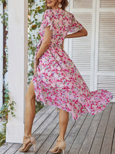 Load image into Gallery viewer, Floral V Neck Short Sleeve Ruffle Midi Dress
