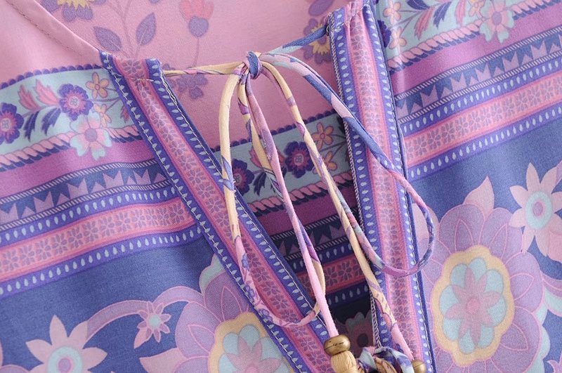 Boho Floral Print Long Sleeve Loose Maxi Dress