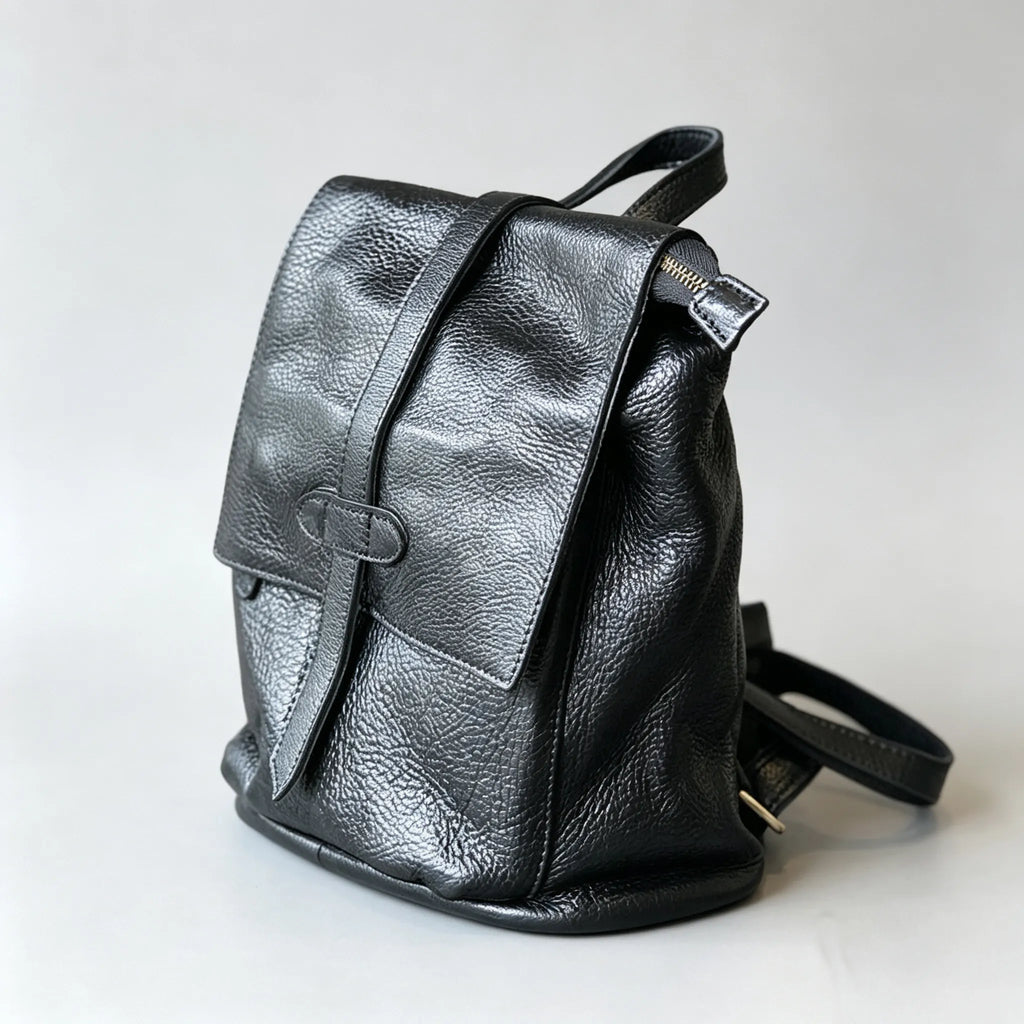 Soft Lightweight Daily Purse Flap Leather Rucksack Backpack