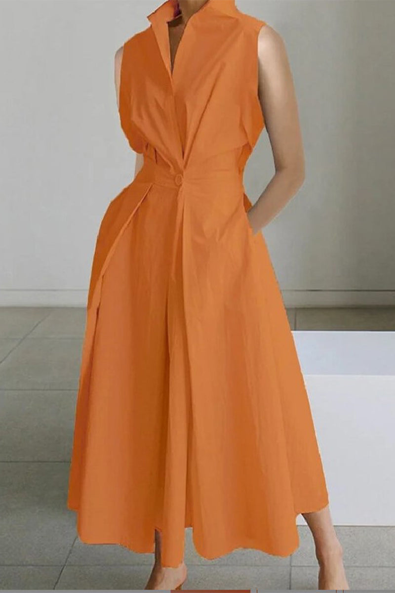 Casual V Neck Shirt Pockets Dress