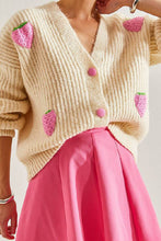 Load image into Gallery viewer, Sweet Beige Strawberry V-neck Cardigan Sweater
