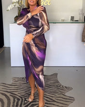 Load image into Gallery viewer, Print Long Sleeve V-neck Midi Dress
