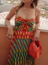 Load image into Gallery viewer, Sexy Geometric Print Spaghetti Straps Maxi Dress

