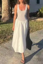 Load image into Gallery viewer, White Casual Patchwork U Neck Sleeveless Midi Dress
