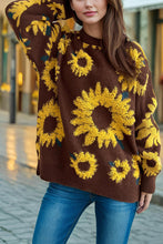Load image into Gallery viewer, Sunflower Jacquard Crewneck Long Sleeve Knit Pullover Sweater
