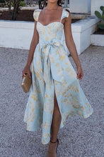 Load image into Gallery viewer, Vintage Elegant Print Split Front Maxi Dress
