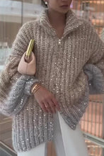 Load image into Gallery viewer, Loose Sequins Long Sleeves Zipper Cardigan
