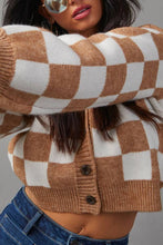 Load image into Gallery viewer, Brown Check Pocketed Knit Cardigan
