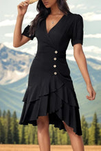 Load image into Gallery viewer, Casual Black Irregular Buttons Ruffles Mini Dress
