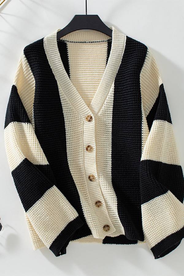 Contrast Striped Casual Loose Women's Knitted Cardigan