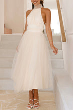 Load image into Gallery viewer, Beige Sexy Lace Up Backless Halter Princess Tulle Midi Dress
